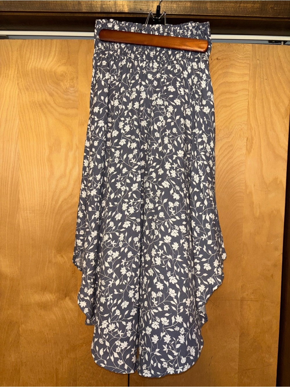 Final Touch Navy and White Floral High-Low A-Line Skirt